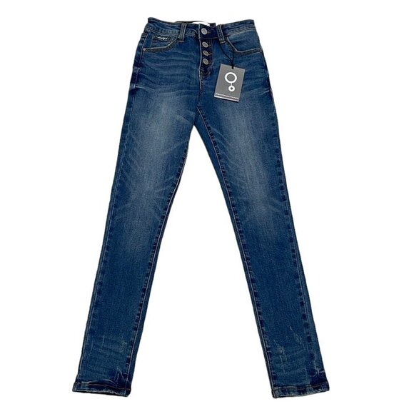 Insane Gene Denim - Insane Gene NWT Jeans Mid-Rise Skinny Dark Blue Denim Exposed Buttons Size 0 W23